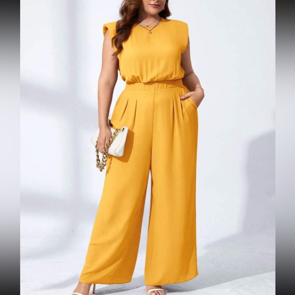Plus size navy blue wide leg jumpsuit - Picture 3 of 13